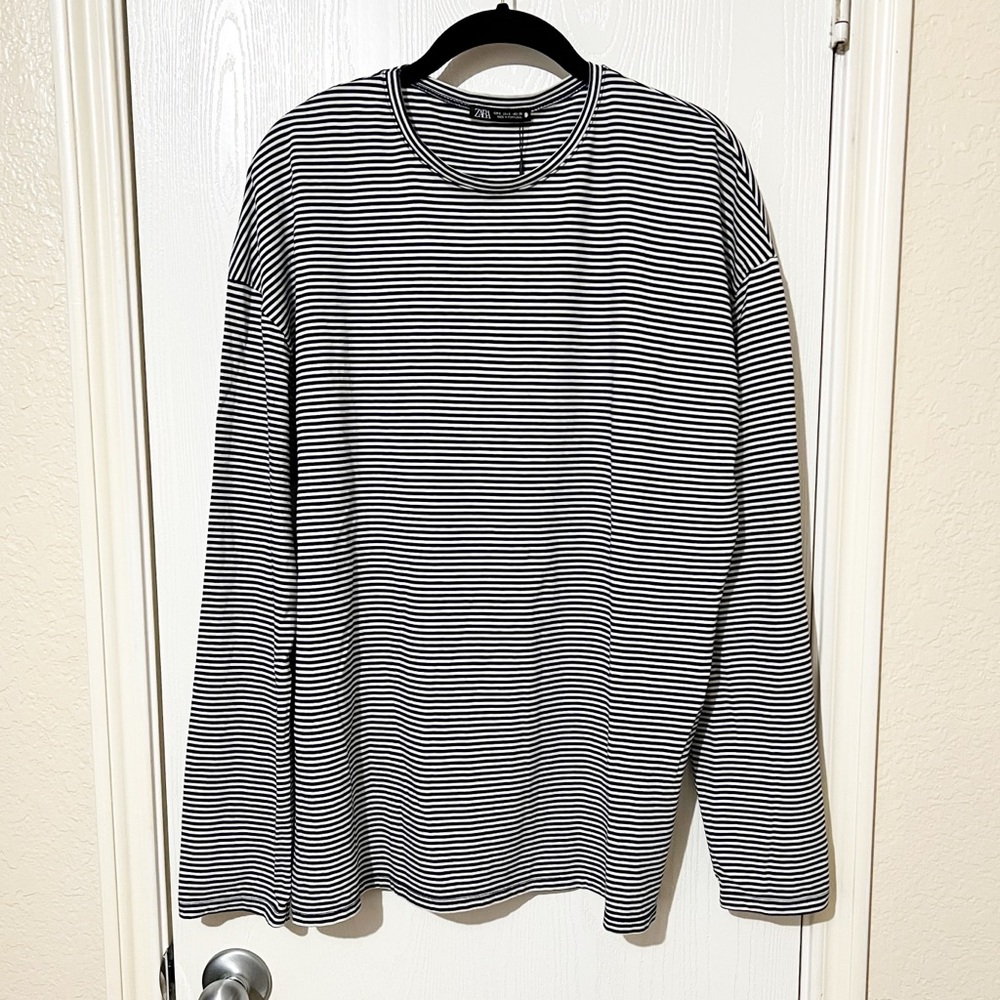 NWT! [Zara] Black &White Stripe Long Sleeve Shirt Casual Oversized Small